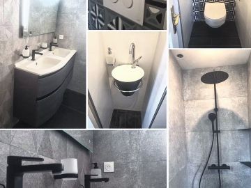 Aménagement d’une salle de bain et d’un WC dans le cadre de la rénovation d’une maison à Gouesnou 🏠

👉 Meuble double vasque AVISO Ambiance Bain
👉 Colonne de...